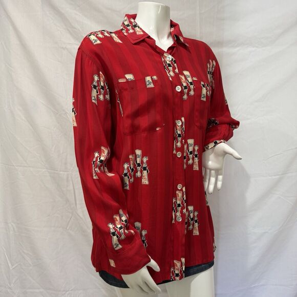 Chico's Designs Red Black Rayon Japanese Women Print Size 2 - Picture 2 of 12